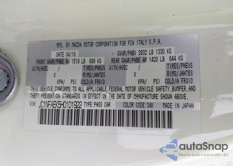 2017 Fiat 124 Spider Lusso из США, поврежденный, VIN JC1NFAEK5H0101922